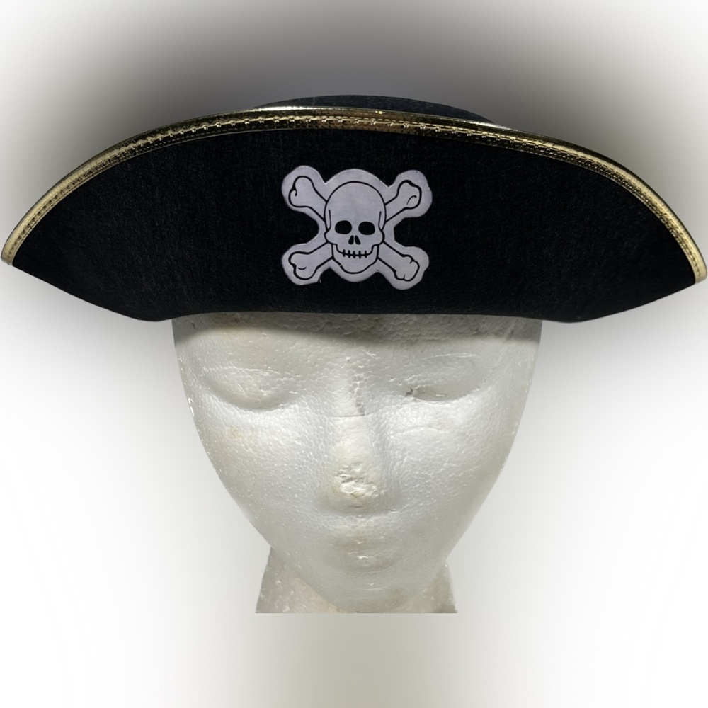 Black Gold Trim One Size Pirate Hat